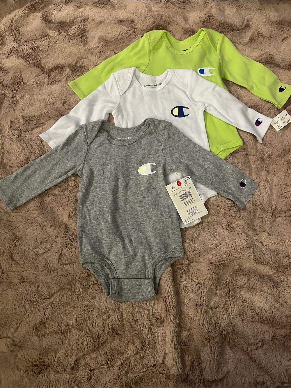 Champion Long-Sleeve Baby Onesie Set - Gray, White & Lime